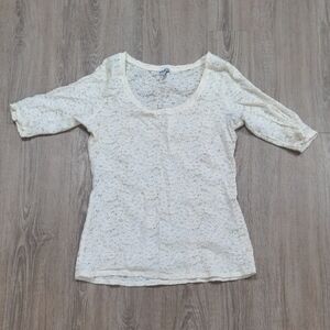 Express Gray and White Fitted 3/4 Sleeve Blouse